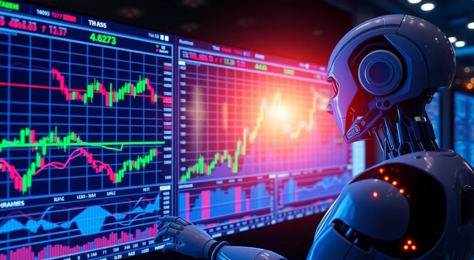 Robô de trading analisando múltiplos gráficos em tempo real